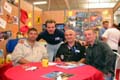 Grâce au journaliste " Paul Eric Laures - La voix du Congrès" (Au centre de l'image) une rencontre exceptionelle s'est organisée sur le stand du livre EXTREMES. Assis à la même table, et pour la première fois, les trois reporters photographes auteurs respectivement de livres BEST SELLER ont partagé leurs passions de l'image ensemble. REMY MICHELIN ( A gauche)  auteur du livre DRAGONS ET PELICANS, CHRISTOPHE DUBOIS (Debout) auteur du livre EXTREMES et ALBAN FERRAND (A droite) auteur du livre UNE VIE AU FEU. livre ininflammable - extremes, chrisotphe DUBOIS, photos pompiers, feu, pompier photographe 